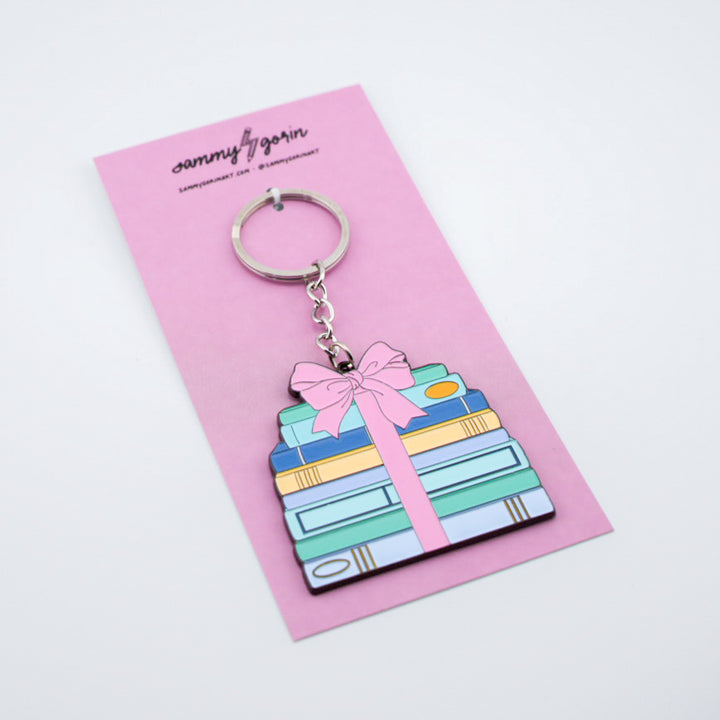 Bow Books Enamel Keychain