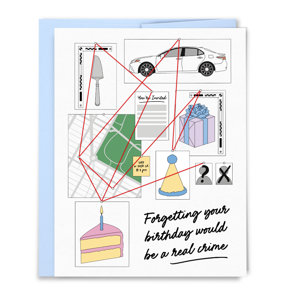 Detective Board, Be a Real Crime, Birthday Card