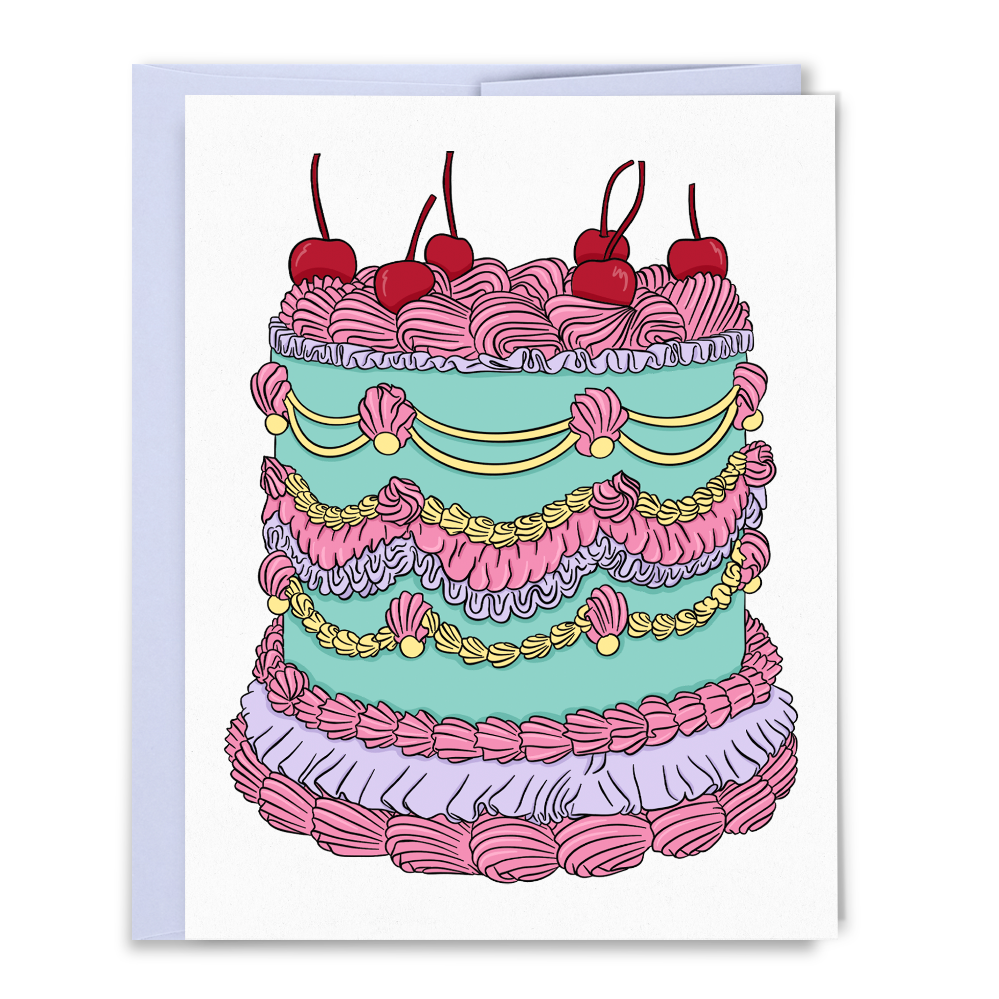 Vintage Birthday Cake with Cherries on Top Card
