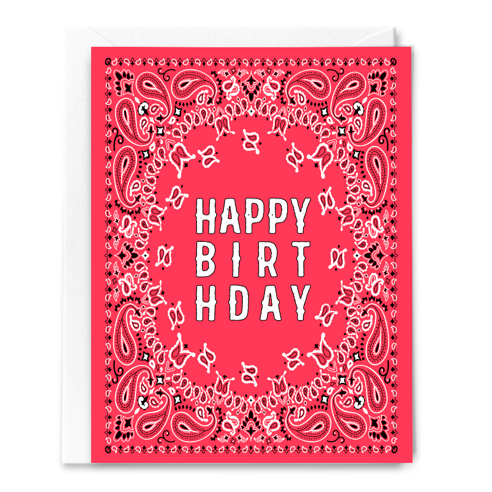 Red Paisley Pattern Bandana Western Birthday Card