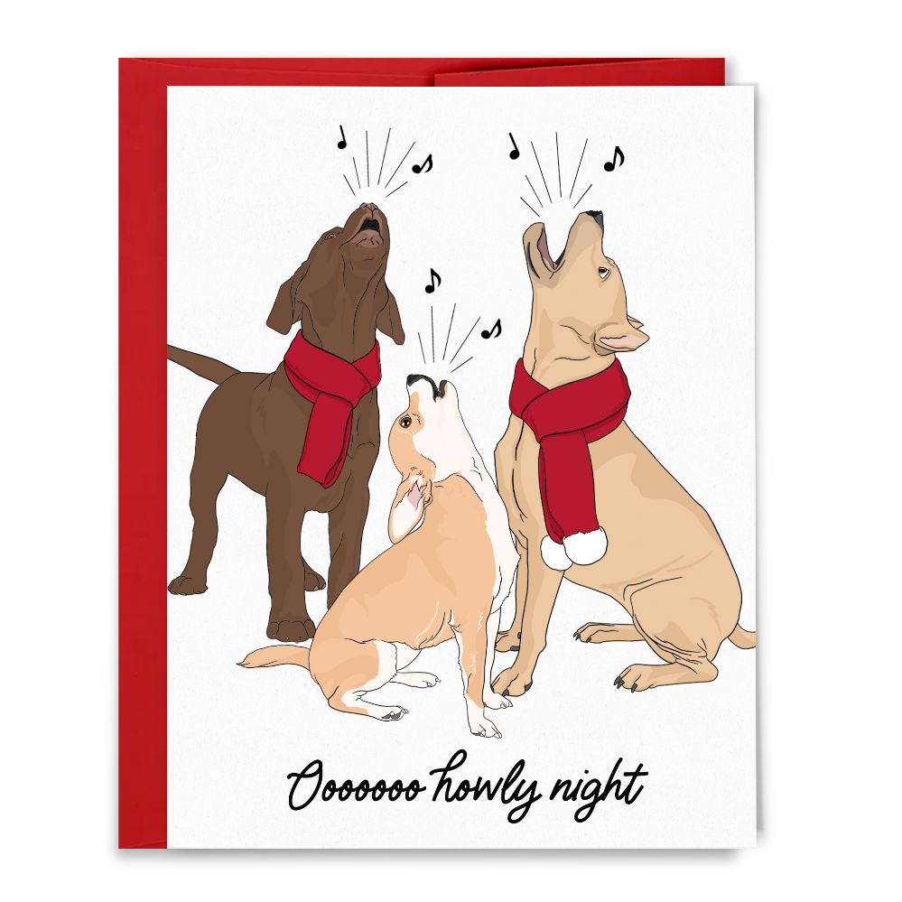 Ooooo Howly Night Howling Caroling Dogs Christmas Card