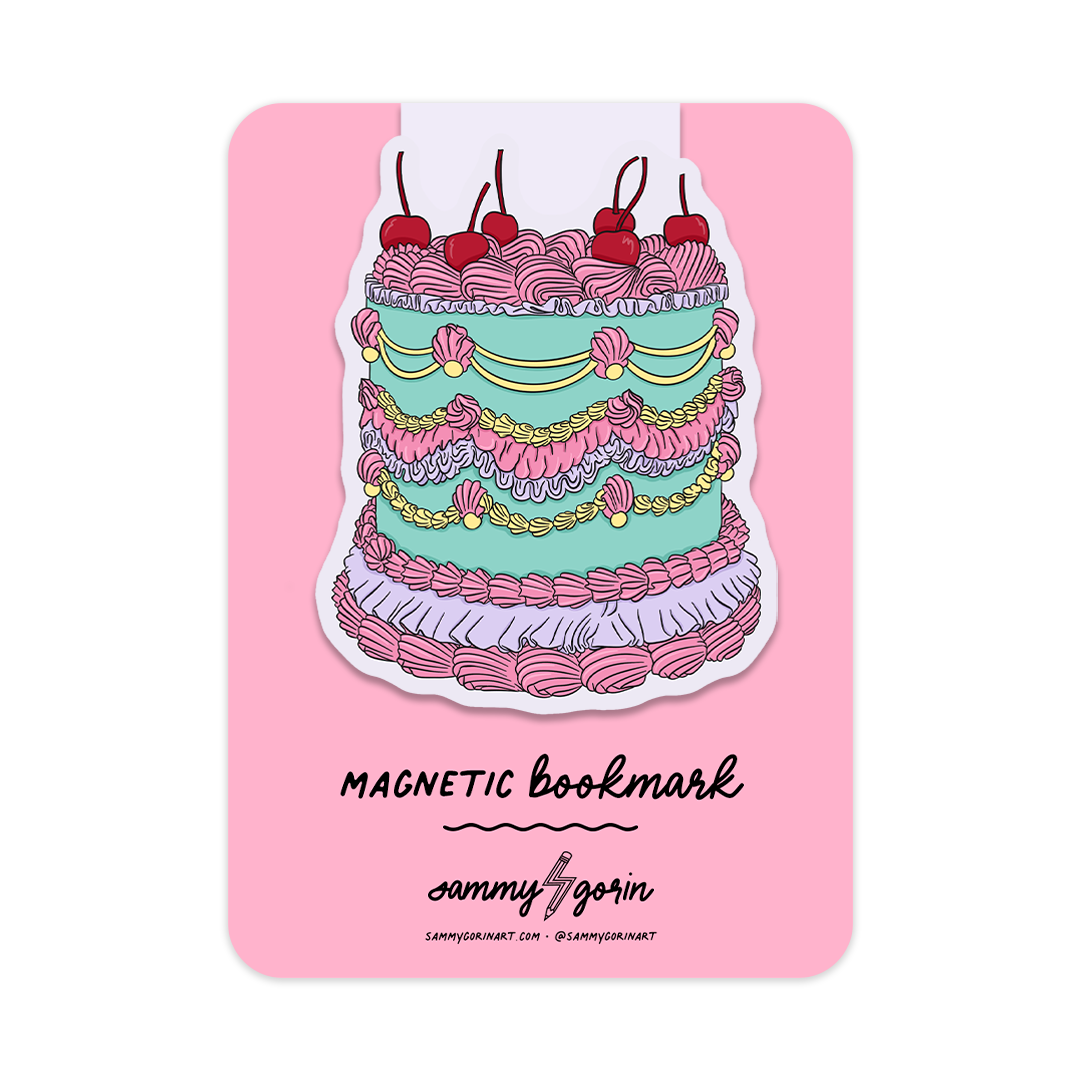 Vintage Cherry Cake Magnetic Bookmark