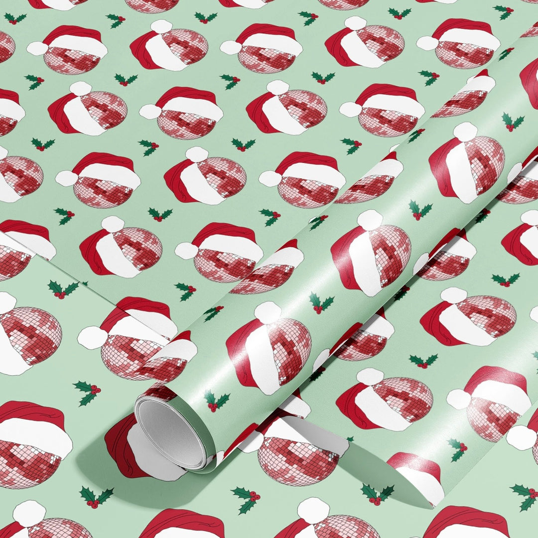 Santa Hat Disco Ball Gift Wrapping Paper