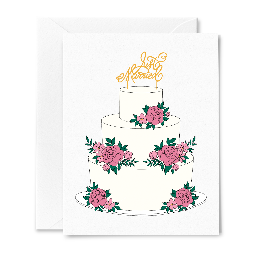 Just Married Wedding Cake Card - Sammy Gorin Art
