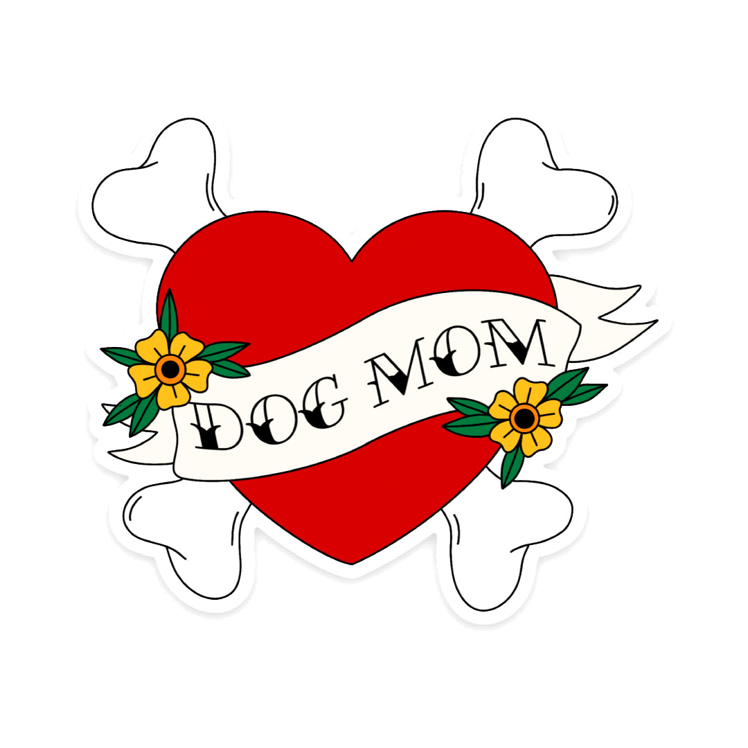 Dog Mom Sailor Jerry Heart, Choose Sticker or Magnet - Sammy Gorin Art
