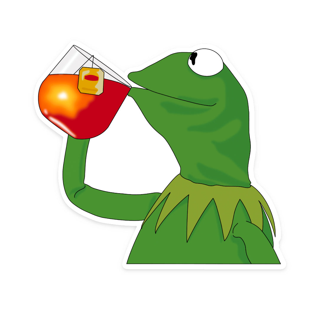 Kermit Sipping Tea, Choose Sticker or Magnet - Sammy Gorin Art